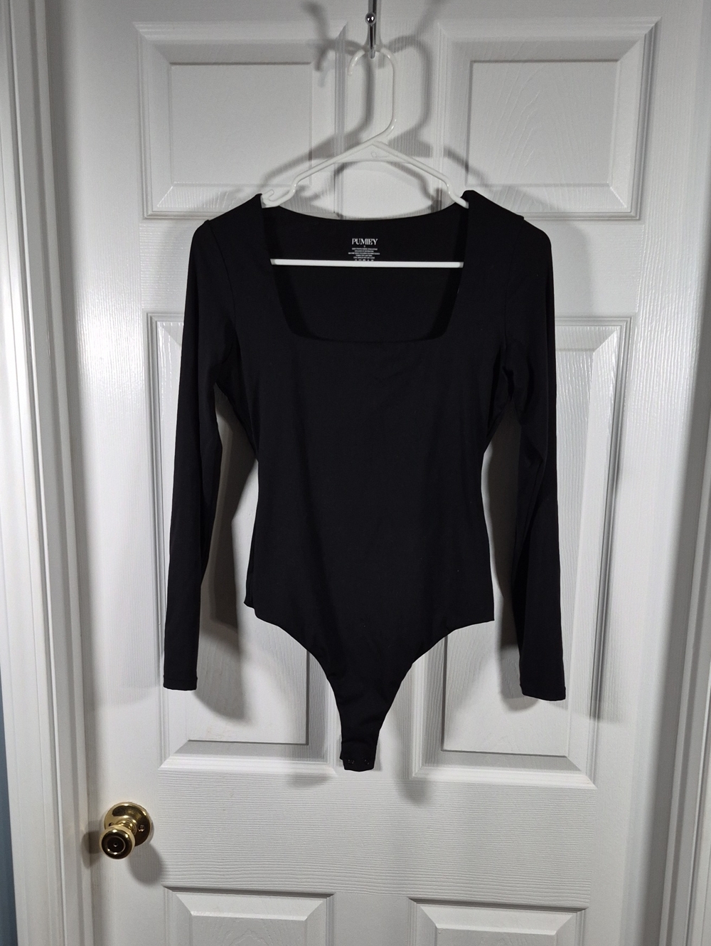 Pumiey Black Long-Sleeve Square Neck Bodysuit